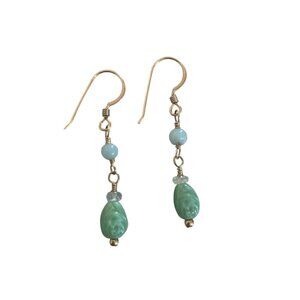Dainty hook earrings 14kGF Gold Filled Green tones